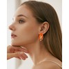 Gold Triple Hoop Orange Earrings, Thick Three Open Jewelry for