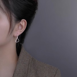 SLUYNZ 925 Sterling Silver Heart Hoop Earrings for Women Teens Girls Sweet Love Hoop Earrings Double Heart Earrings (A-Silver)