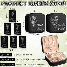 MotiMind 6 Sets Bridesmaid Gifts Proposal Jewelry Travel Bridesmaid Boxes Gifts Wedding Maid of Honor Matron Bridal Shower Jewelry Boxes for Women with Invitation Card(Black)