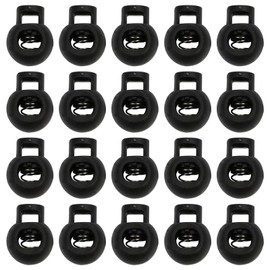 WOLMIK Pack of 20 1-Hole Cord Stoppers, up to 6 mm Diameter, Round Single Hole Cord Clamp Made of Plastic, Black Cord Stopper, Band Clamp for Jacket, Sportswear, Backpack, Rubber Cord Stopper