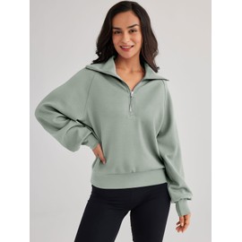 Trendy Queen Womens Oversized Sweatshirts Half Zip Pullover Long Sleeve Quarter Zip Hoodies Teen Girls Fall Y2K Clothes LightGreen XL