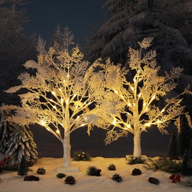 Quzzil 2 Pack Flocked Lights Christmas Tree Tabletop Decoration 24 Inch Artificial Small White Christmas Snow Birch Tree Frost Battery Powered/USB Table Centerpiece for Indoor Mantel Holiday Decor