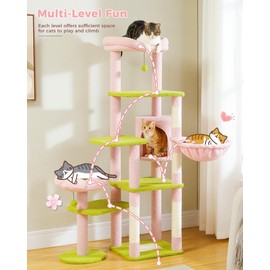 PAWZ Road 59-Inch Flower/Cactus Cat Tree, Multi-Level Tall Cat Tower for Large Indoor Cat, Condo with Large Hammock, Scratching Post and 2 Perches - Color: Flower