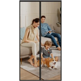 Magnetic Screen Door 34"W x 82"H, Fits Door Size to 32"W x 80"H, Heavy Duty Fiberglass Moustiquaire Magnétique, Screen Mesh with Automatic Block Closure, Walk Through Easily for Kids Pets