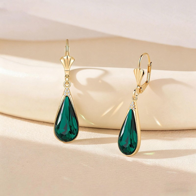 EVEVIC Teardrop Austrian Crystal Leverback Dangle Drop Earrings for Women