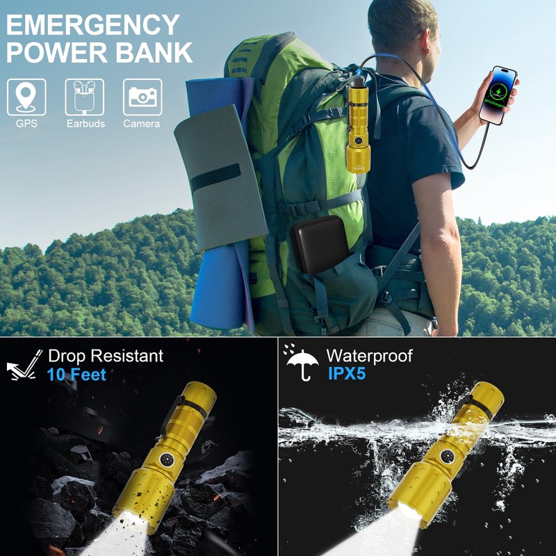 Flashlights High Lumens Rechargeable, 20000 Lumens Super Bright 1500 Meters