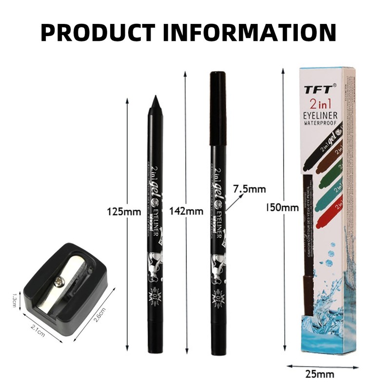 2PC Black Gel Eyeliner Pencil Set, Waterproof and Smudge-Resistant Long-Lasting