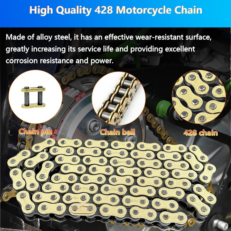BIGLKNM 428H Motorcycle Chain 104 Links with 6pcs Connecting Master