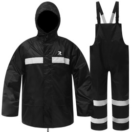 RainRider Rain Suits for Men Women Waterproof Fishing Rain Jacket Bib Pants Lightweight Reflective 3-Piece Rain Gear (Black, S)