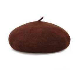 Women French Wool Beret Hats - Solid Color Classic Beanie Winter Cap(Brown)