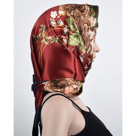 corciova 35 Women Silk Like Square Hair Scarf Wrap Headscarf Fire Engine Red Navy Blue Flower Headband Tie Fashion Bandana