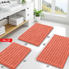 Smiry Bathroom Rugs Mat 30x20, Extra Soft Absorbent Chenille Bath Rugs, Non Slip Rubber Backing Machine Washable Quick Dry Bath Mats for Bathroom Floor, Tub, Shower, Home Decor Accessories, Coral