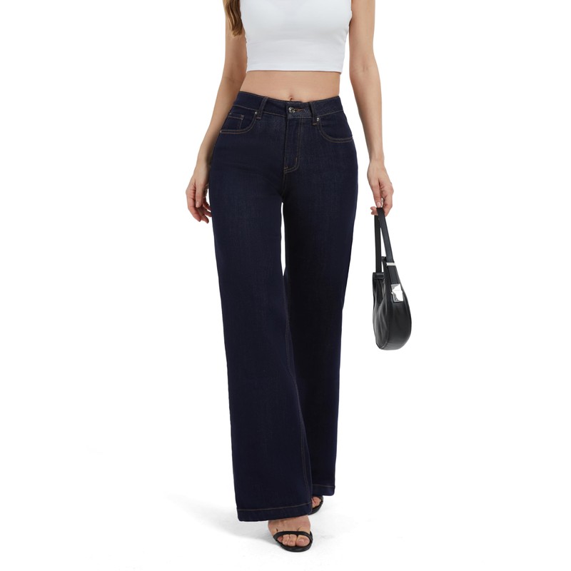 FLYING BANANA Women's High Waisted Wide Leg Baggy Stretch Denim