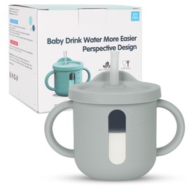 AULEGE Silicone Baby Sippy Cups, BPA-Free Drop-Proof Baby Straw Cup, Toddler Training Cup with Straw Lid for Baby Led Weaning, 6 Months+, 6.76oz, Grey