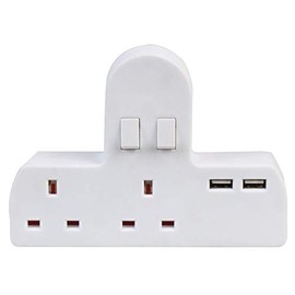Pro Elec PEL00950 2-Gang mains Adaptor with Dual USB Ports