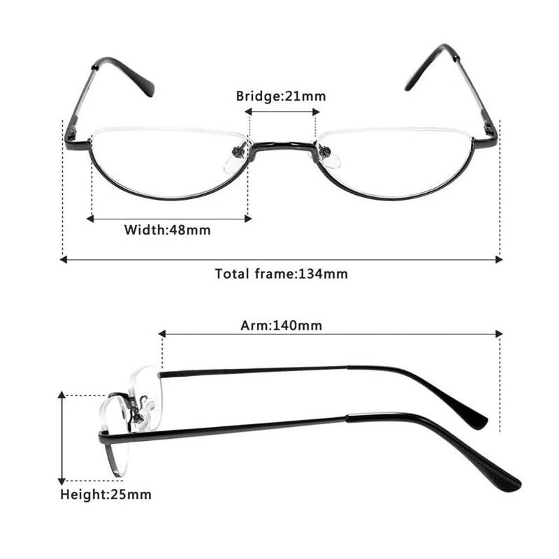 REAVEE 4 Pack Retro Designer Alloy Half Moon Reading Glasses