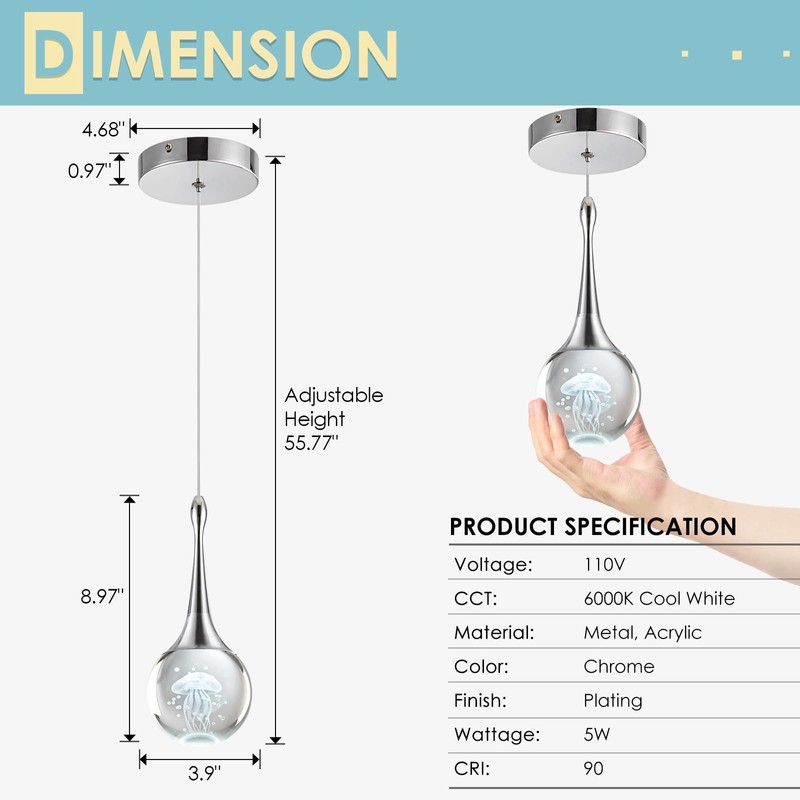 CHYING Pendant Lights Kitchen Island Chrome Modern LED Pendant Light
