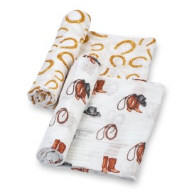 LollyBanks Cowboy Themed Blanket Set Soft Cotton Muslin Swaddle Nursery Decor 47X47