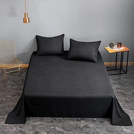 Microfiber Queen Bedding Flat Sheet, Ultra Soft and Wrinkle, Fade, Stain Resistant Top Sheet (Black, Full)
