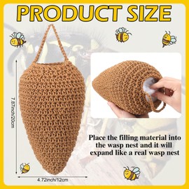 Qualirey 2 Pcs Crochet Wasp Nest Decoy Faux Hanging Fake Hornet Nest Wasp Deterrent for Outdoor Garden Yard Patio Eaves(Brown)