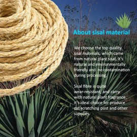 Cat Natural Sisal Rope for Scratching Post Tree Replacement, Hemp Rope for Repairing, Recovering or DIY Scratcher, Natural Color, 30FT