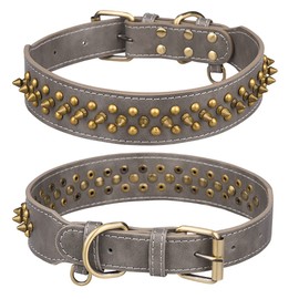 Bbmmayy Spiked Dog Collar, Mushrooms Rivet Studded Adjustable Pu Leather Pet Collars for Cats Puppy Dogs (XS, Gray)