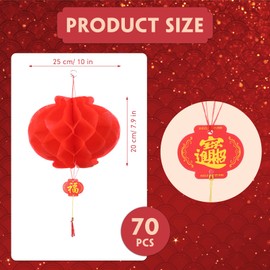 70 Pcs 10 Inch Chinese Red Paper Lanterns Chinese Lanterns Decorations Chinese Paper Lantern Chinese New Year Decoration for Lunar New Year Spring Festival Wedding Restaurant Birthday Party Supplies
