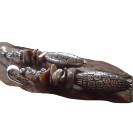 GRAU-BRAUNE BOHO BALI STIL & STEIN EINZIGARTIGE OHRRINGE