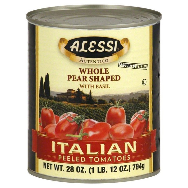 Whole Pear Shape Peeled Tomato with Basil 28 Ounces (Case of 12)