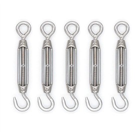 Mecollection M4/M5/M6/M8 304 Stainless Steel Hook and Eye Turnbuckle with Wire Rope Tension (Pack of 5)