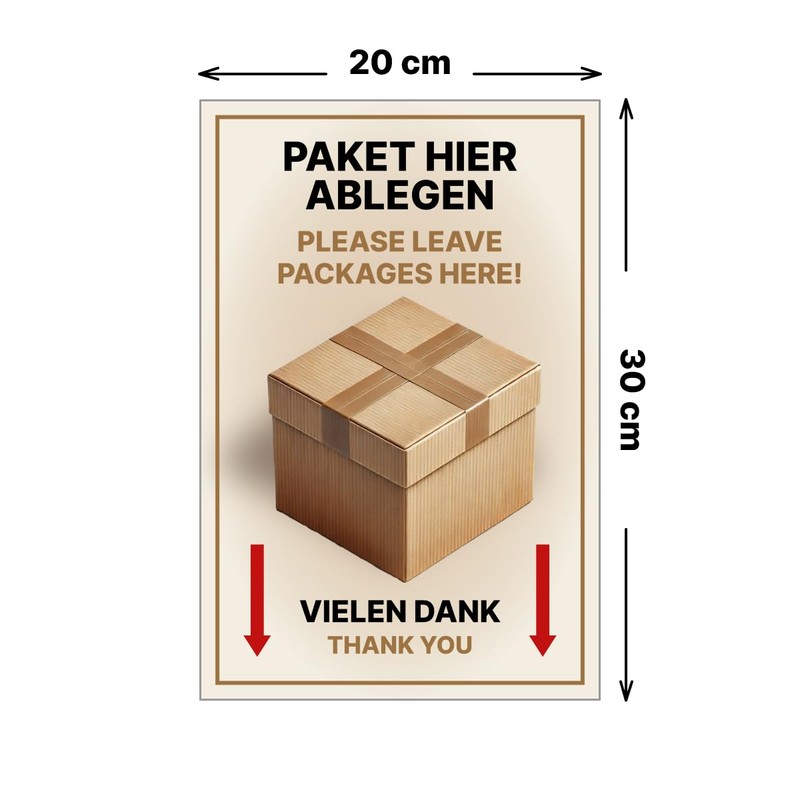 Sign "Pakete hier abgen" 30 x 20 cm Aluminium /