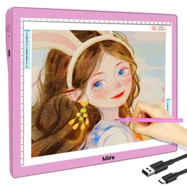 Mlife Rechargeable A4 Light Box for tracing- LED Light Pad for Weeding Vinyl,Perfect tracing Light Box for Diamond Art,Art Supplies(Pink)