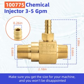 100775 Chemical Injector 3-5 Gpm for General Pump, Pressure Washer Soap Injector Contains Threaded Tape