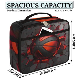 YoCosy Kids Lunch Box for Boys Girls Black Red Sport Basketball Insulated Lunch Bag Reusable Small Cooler Bag Meal Containers Tote Kit for School Travel Women Men