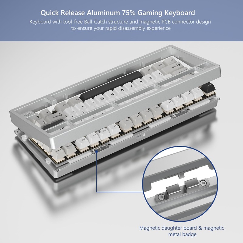Womier RD75 Pro 75% Wireless Gaming Keyboard, Quick Release Aluminum