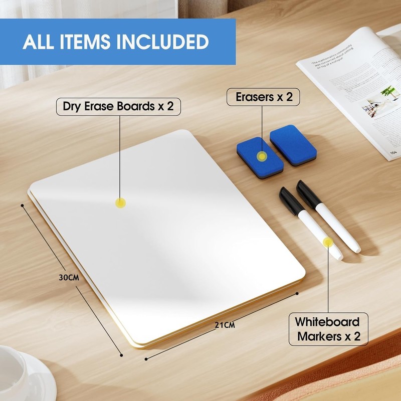 KAHEIGN 2Pcs Small Dry Erase White Boards, 21CM x 30CM