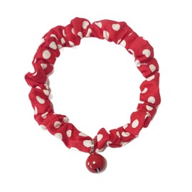 Caniribo Handmade Cat Collar, Simple Scrunchie with Bell Included, Simple, Medium, Red, Size M, 9.4 - 9.8 inches (24 - 25 cm), Made in Japan, Lightweight