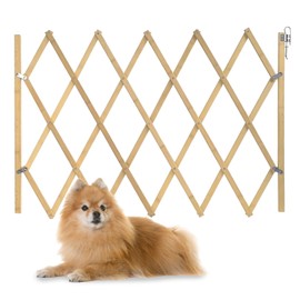 Expandable Wooden Dog Gate, Retractable Accordion Pet Gate, Small Medium Pet Dog Fence Safety Protection for Doorway Stairs Patio Garden Lawn