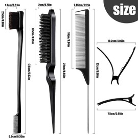 9PCS Hair Brush Set for Girls, Hair and Double-Sided Edge Brush, Detangling Hair Brush & Rat-Tail Comb, Clip, Magnetic Slap Bracelet, for Hairdressers, Women, Babies, & Children (Black)