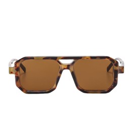 qinqilanqi-S Vintage Square Double Bridge Sunglasses Men Women 70s Flat Sunglasses Retro Glasses, Leopard/Tee