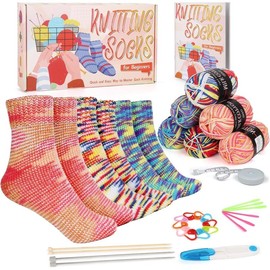 Knitting Kit for Beginners Adults, 6 count Socks Yarn for Knitting Kit /Step-by-Step Instruction and Knitting , Knitting Starter Kit for Beginners to Learn-to-Knit Craft Socks - Colour: gray-purple-green