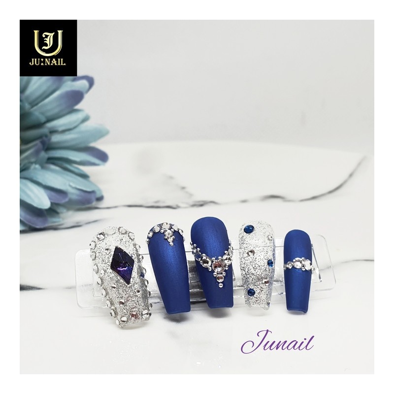Bling Blue Handmade Nail Tips - Long Round / 블링블루