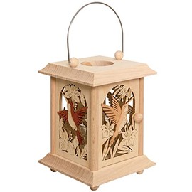 Drechslerei Kuhnert Table Lantern / Tea Light Holder – Design: Hummingbird Made of Fine Wood – Dimensions: 11.5 x 11.5 x 17 cm – Made in Germany