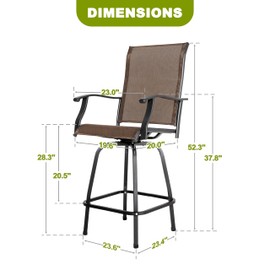 NUU GARDEN Outdoor Patio Swivel Bar Stool Set of 2 Iron Bar Height Bistro Chairs with Armrests, All-Weather Textilene for Patio, Garden, Sunroom, Backyard and Balcony, Black