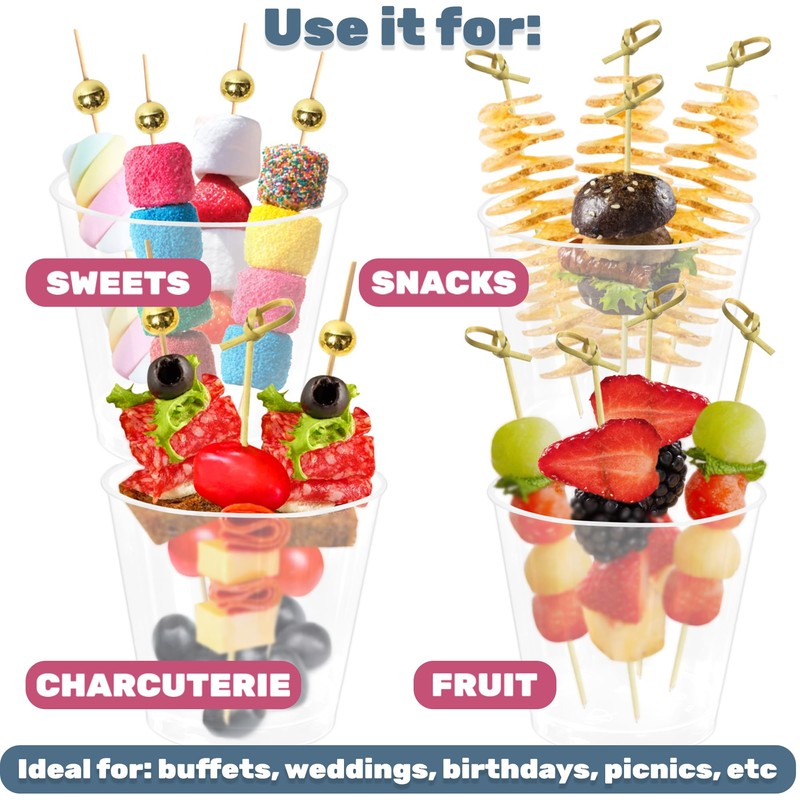 CUSINIUM [50 Cups + 200 Picks] 5.75oz Rounded Plastic Cups