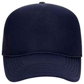 OTTO Cap 5 Panel Mid Profile Mesh Back Trucker Hat Polyester Foam Front Navy