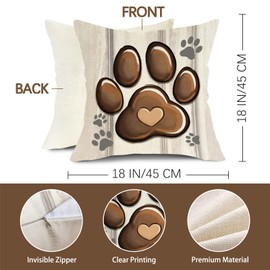 Fjfz Dog Paw Print Home Decorative Throw Pillow Covers 18 x 18 Set of 4, Black Dog House I Woof You Porch Outdoor Home Decor, Bone Farmhouse Rustic Couch Cushion Case Pet Lover Gifts