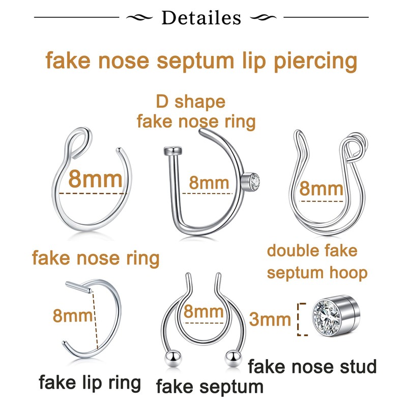 QWALIT Fake Nose Ring Fake Nose Piercing Fake Lip Piercing