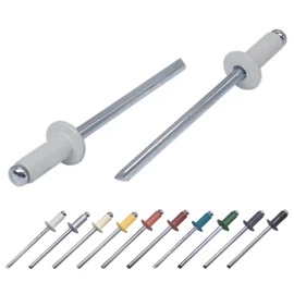 Pack of 100 Painted Blind Rivets 3.2 x 8 mm, Dome Head, DIN 7337, Aluminium Rivets and Steel Mandrel, Pop Rivets (100, Light Grey RAL 7035)