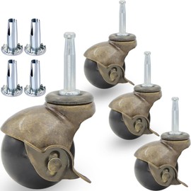 QAVBFA 1.5" Ball Caster – Vintage Antique Swivel Caster Wheel with Brake and Sockets for Furniture, Sofa, Old Chair, Cabinet – Pack of 4 (Stem Mounting 5/16" x 1-1/2")